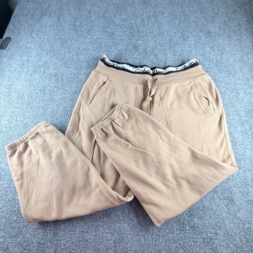 Calvin Klein Performance Tan Jogger Sweatpants XL Branded Waistband Camel